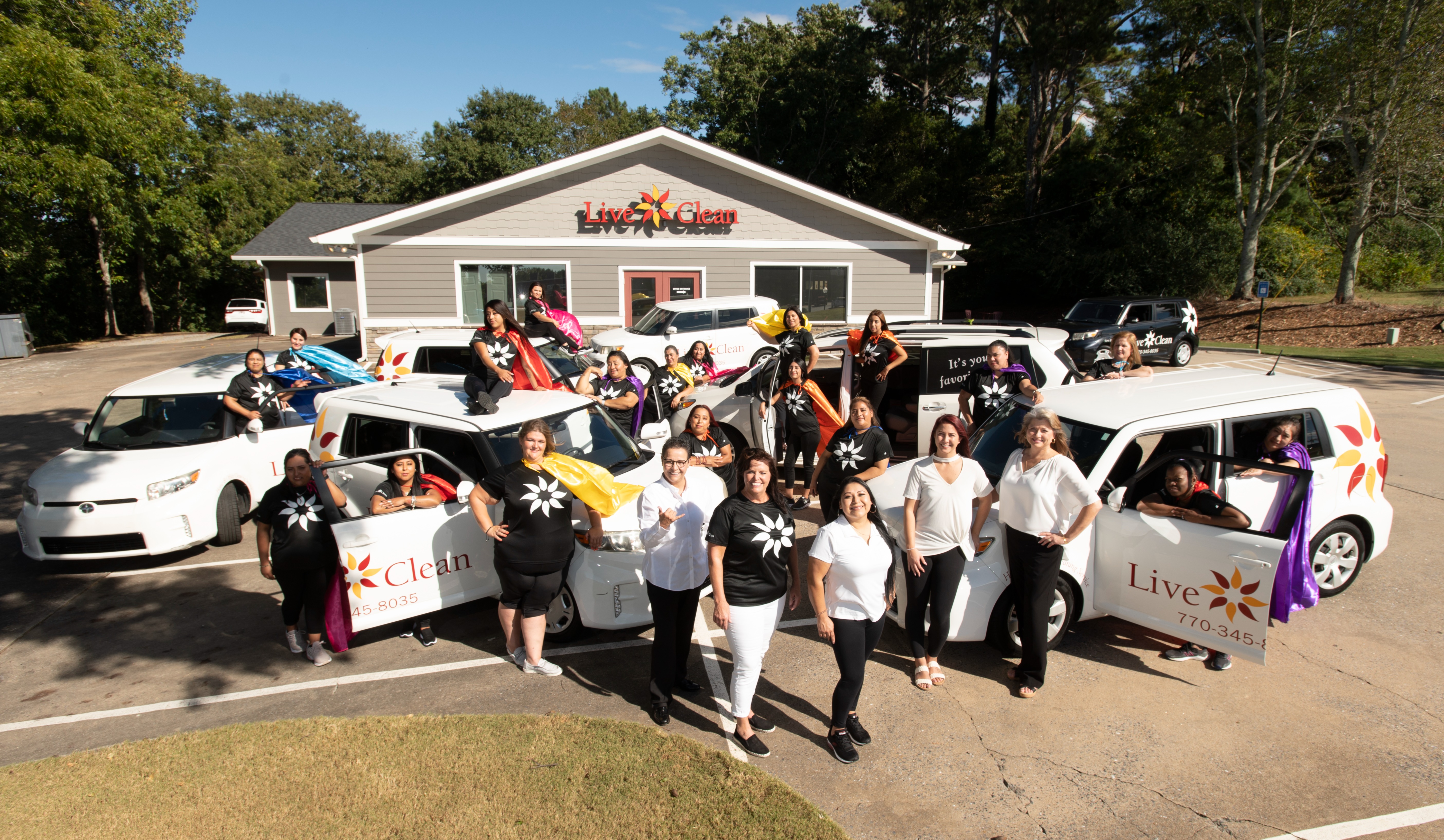 Group picture of Live Clean Inc. employees outside of their Holly Springs location in Georgia.